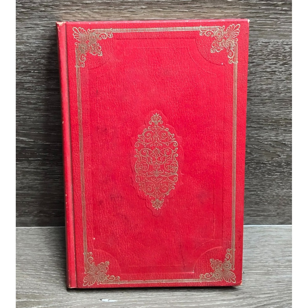 Vintage Castle Red Leatherette Blank Journal Notebook Gold Foil Marbled Pages